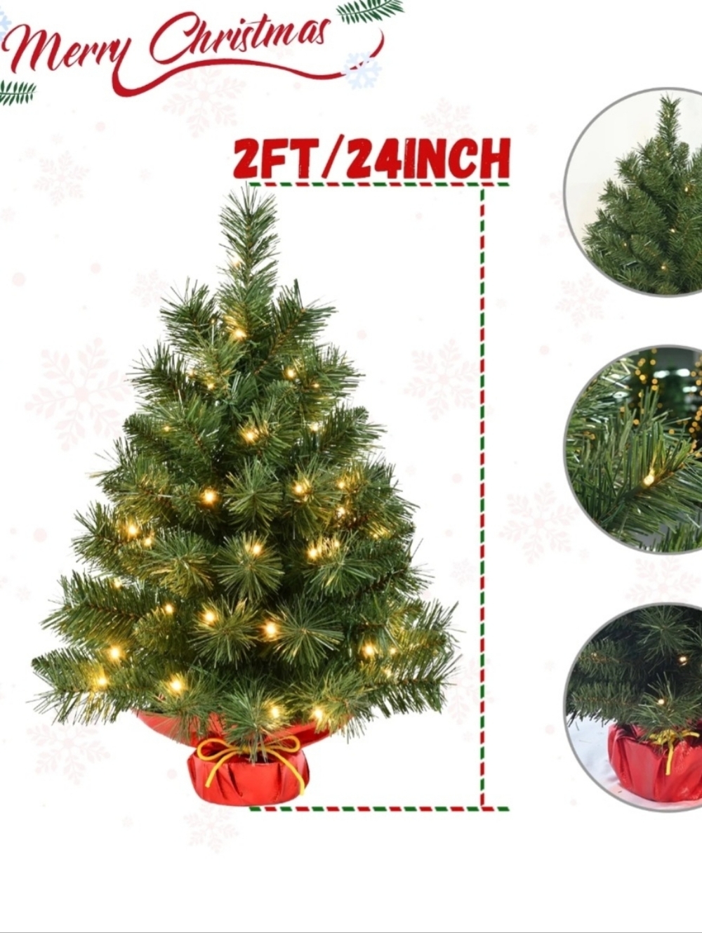 Mini 2 Ft. Green LED Tabletop Christmas Tree with Warm White Lights - Picture 4 of 6